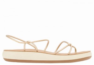 Women Ancient Greek Sandals Taxidi Comfort Back-Strap Sandals Gold White | UWR196NT