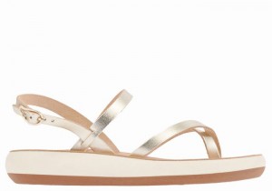 Women Ancient Greek Sandals Tereza Comfort Back-Strap Sandals Gold White | IWW6322KW