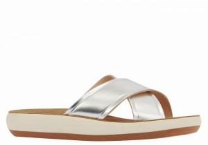 Women Ancient Greek Sandals Thais Comfort Slide Sandals Silver | QLW620KB