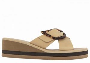 Women Ancient Greek Sandals Thais Rainbow Wedge Sandals Beige Black | TOV5388VO