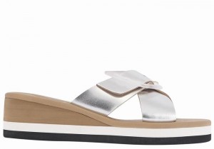 Women Ancient Greek Sandals Thais Rainbow Wedge Sandals Silver | CGP5948ZS