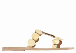 Women Ancient Greek Sandals Uranos Leather Slide Sandals Gold | ZUB326PR