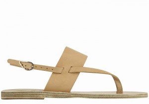 Women Ancient Greek Sandals Zoe Flip Flop Leather Back-Strap Sandals Beige | KIJ1914SU