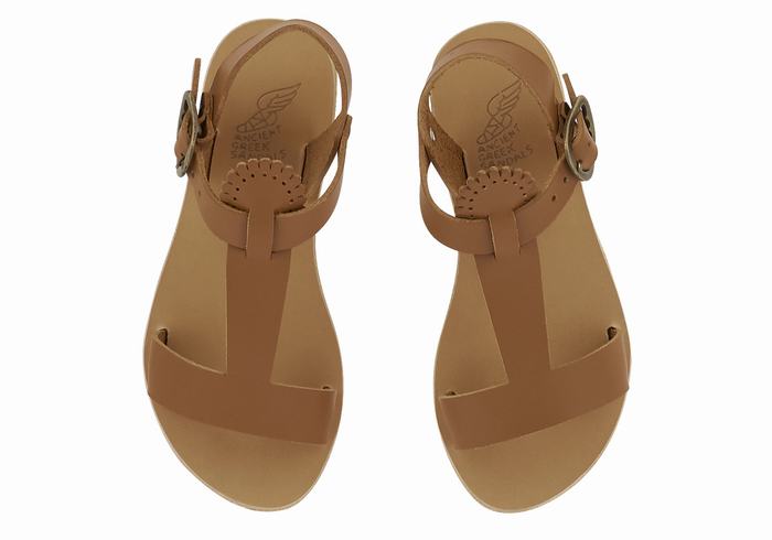 Kids' Ancient Greek Sandals Little Amber Soft Flat Sandals Dark Brown | YJX8922KH