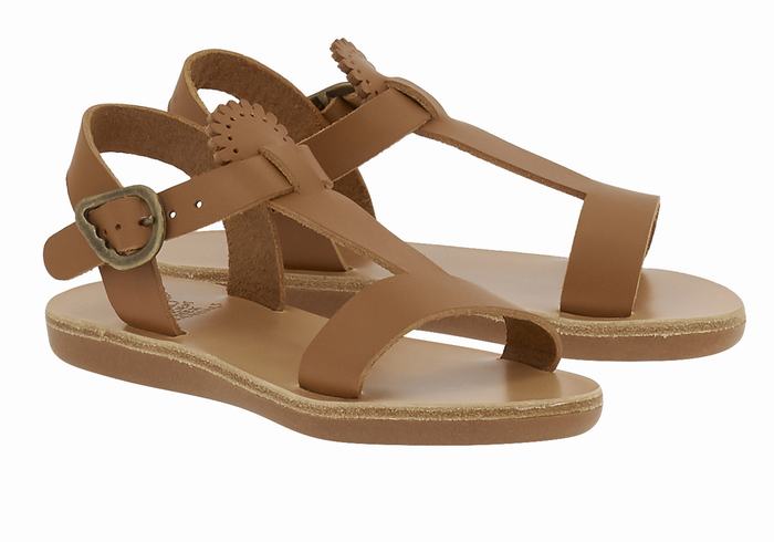 Kids' Ancient Greek Sandals Little Amber Soft Flat Sandals Dark Brown | YJX8922KH