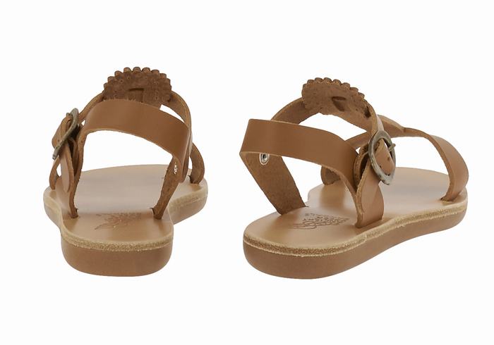 Kids' Ancient Greek Sandals Little Amber Soft Flat Sandals Dark Brown | YJX8922KH