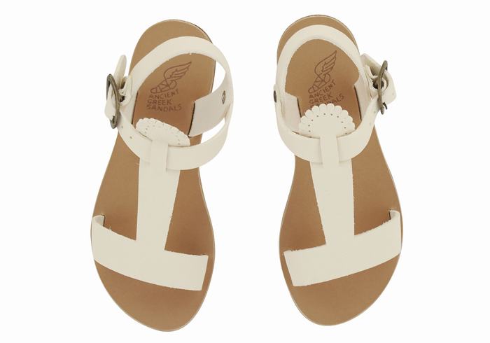 Kids' Ancient Greek Sandals Little Amber Soft Flat Sandals White | UKB6123WB