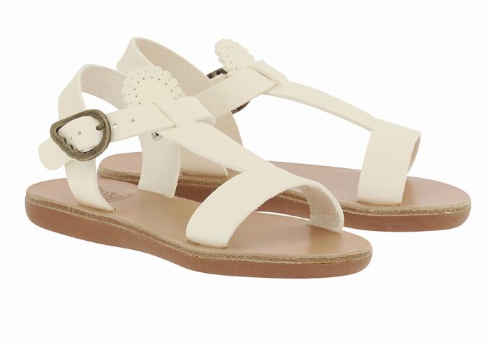 Kids' Ancient Greek Sandals Little Amber Soft Flat Sandals White | UKB6123WB