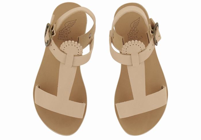 Kids' Ancient Greek Sandals Little Amber Soft Flat Sandals Beige | LYP4269CY