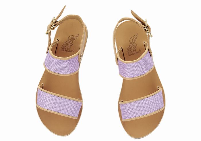 Kids' Ancient Greek Sandals Little Clio Rafia Soft Casual Sandals Purple Beige | QKQ9356YS