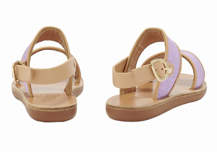 Kids' Ancient Greek Sandals Little Clio Rafia Soft Casual Sandals Purple Beige | QKQ9356YS