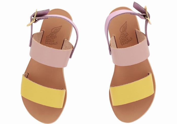 Kids' Ancient Greek Sandals Little Clio Soft Casual Sandals Yellow Pink Purple | ZYP4446PQ