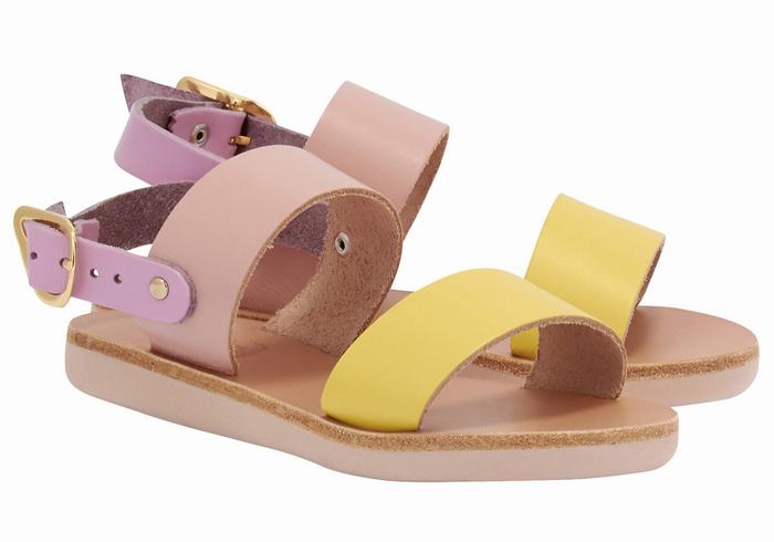 Kids' Ancient Greek Sandals Little Clio Soft Casual Sandals Yellow Pink Purple | ZYP4446PQ