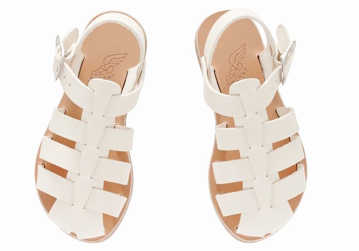 Kids' Ancient Greek Sandals Little Ektoras Soft Fisherman Sandals White | VIS6164IA