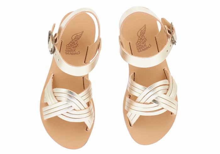 Kids' Ancient Greek Sandals Little Electra Soft Flat Sandals Gold White | NXK789RY