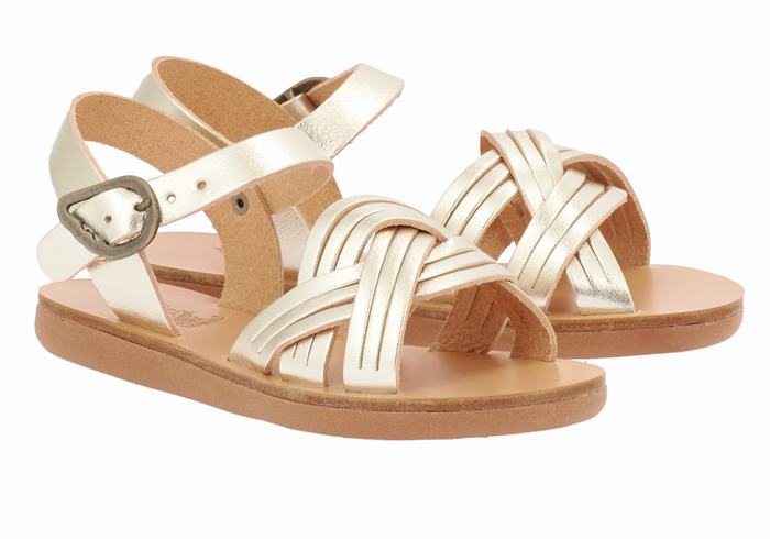 Kids' Ancient Greek Sandals Little Electra Soft Flat Sandals Gold White | NXK789RY