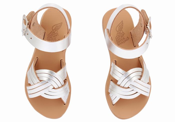 Kids' Ancient Greek Sandals Little Electra Soft Flat Sandals Silver | IHP2261FY