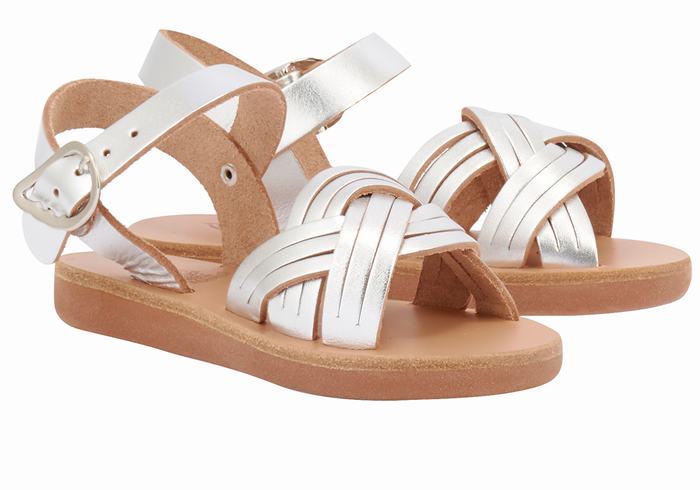 Kids' Ancient Greek Sandals Little Electra Soft Flat Sandals Silver | IHP2261FY