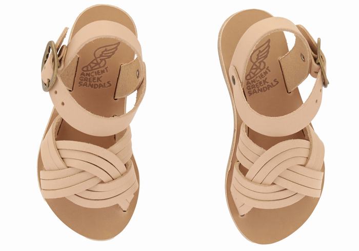 Kids' Ancient Greek Sandals Little Electra Soft Flat Sandals Beige | POQ8442JC