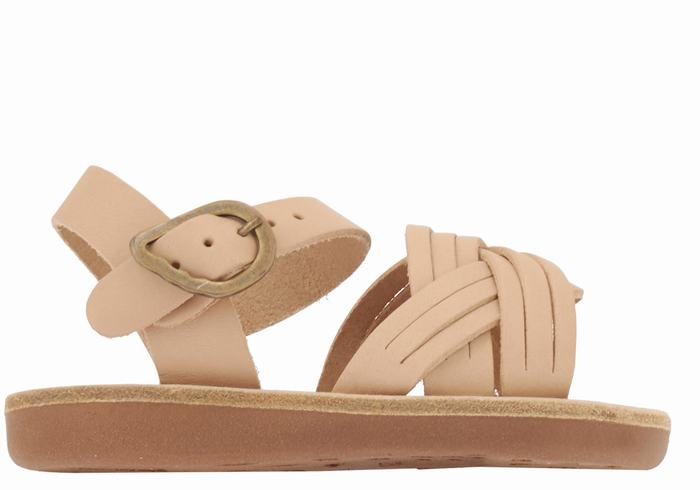 Kids\' Ancient Greek Sandals Little Electra Soft Flat Sandals Beige | POQ8442JC