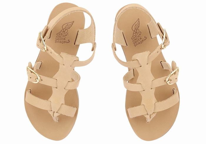 Kids' Ancient Greek Sandals Little Grace Kelly Soft Flat Sandals Beige | SUZ608YJ