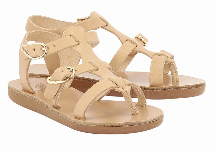 Kids' Ancient Greek Sandals Little Grace Kelly Soft Flat Sandals Beige | SUZ608YJ