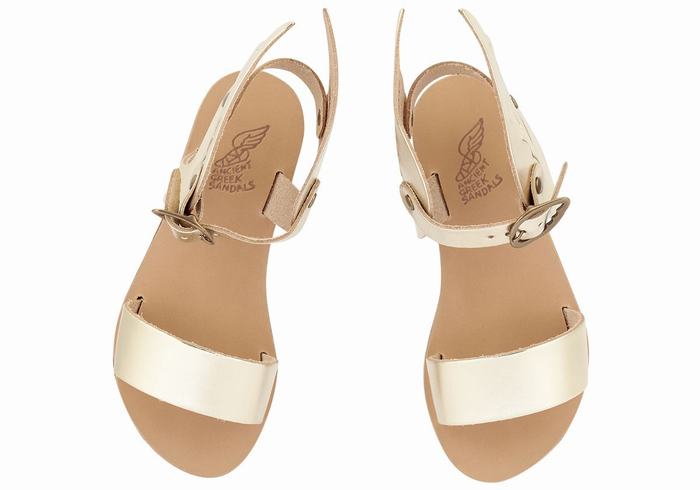 Kids' Ancient Greek Sandals Little Ikaria Soft Casual Sandals Gold White | HEK8410DH