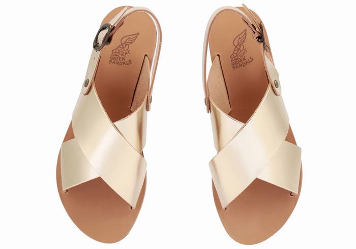 Kids' Ancient Greek Sandals Little Maria Soft Casual Sandals Gold White | ZCW3029ZS