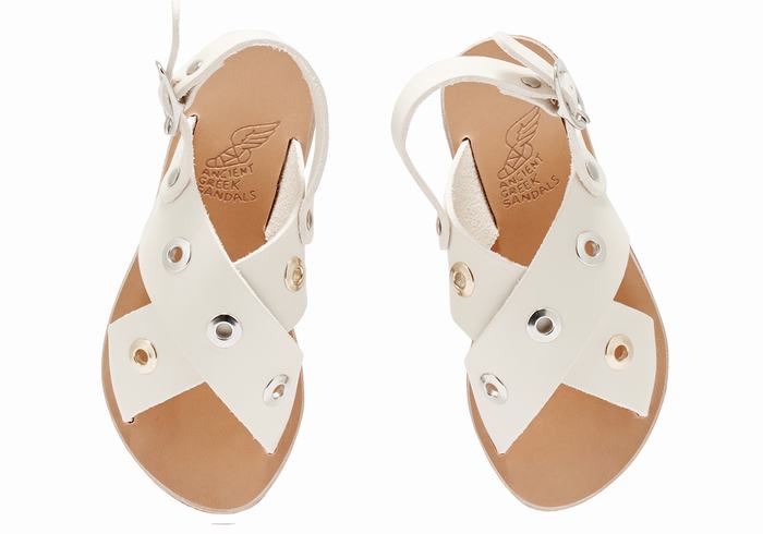 Kids' Ancient Greek Sandals Little Maria Eyelets Soft Casual Sandals White | QEC5879IJ