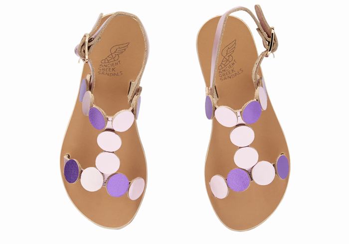 Kids' Ancient Greek Sandals Little Uranos Soft Flat Sandals Pink Purple | MRX7643RE