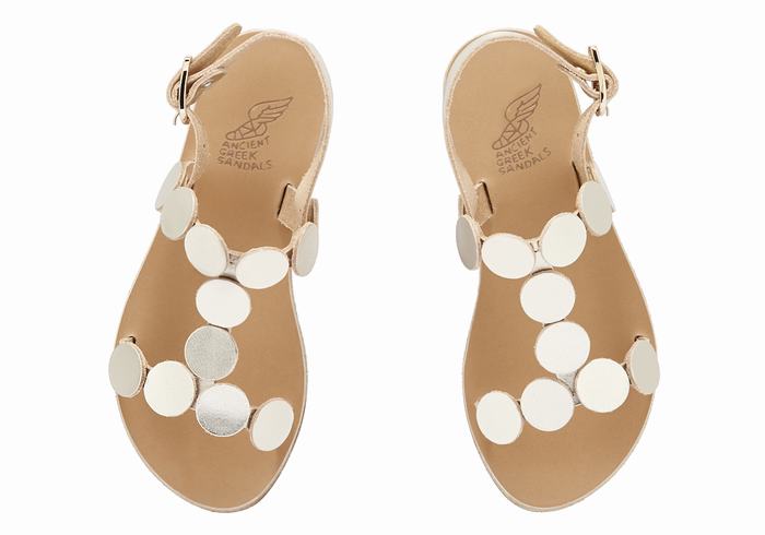 Kids' Ancient Greek Sandals Little Uranos Soft Flat Sandals Gold White | FSV9695EY