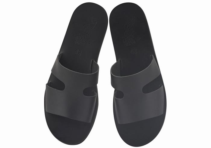 Men Ancient Greek Sandals Apteros Slide Sandals Black | ZSK6375DR