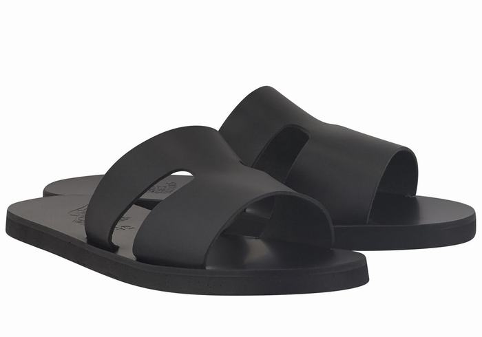 Men Ancient Greek Sandals Apteros Slide Sandals Black | ZSK6375DR