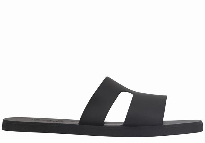 Men Ancient Greek Sandals Apteros Slide Sandals Black | ZSK6375DR