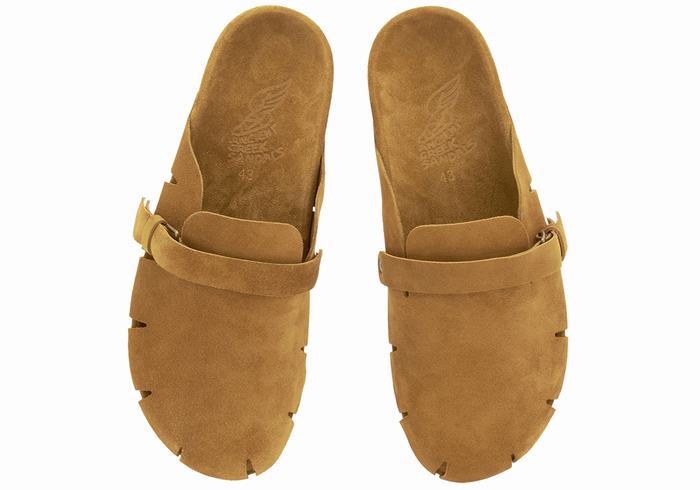 Men Ancient Greek Sandals Atlas Slippers Brown | YPD5811UB