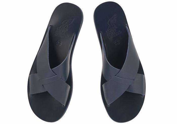 Men Ancient Greek Sandals Bios Slide Sandals Dark Blue | HLW978GK