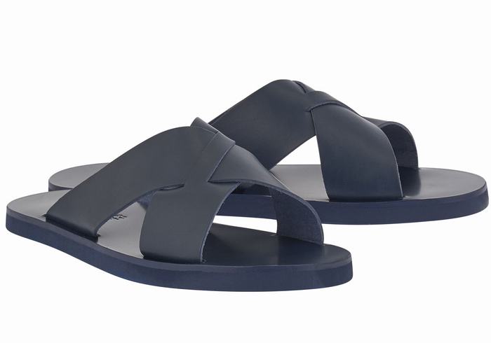 Men Ancient Greek Sandals Bios Slide Sandals Dark Blue | HLW978GK