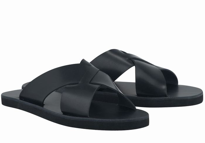 Men Ancient Greek Sandals Bios Slide Sandals Black | LAO536OH