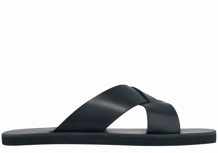 Men Ancient Greek Sandals Bios Slide Sandals Black | LAO536OH