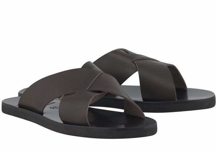 Men Ancient Greek Sandals Bios Slide Sandals Chocolate | ZHQ7313NT