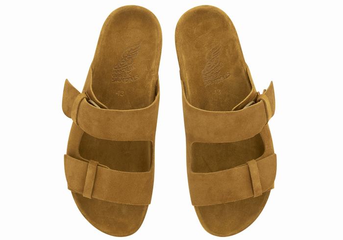 Men Ancient Greek Sandals Diogenis Slippers Brown | QXN620GO