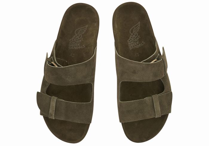 Men Ancient Greek Sandals Diogenis Slippers Dark Green | QOZ613KM