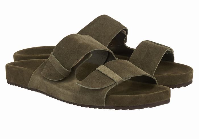 Men Ancient Greek Sandals Diogenis Slippers Dark Green | QOZ613KM