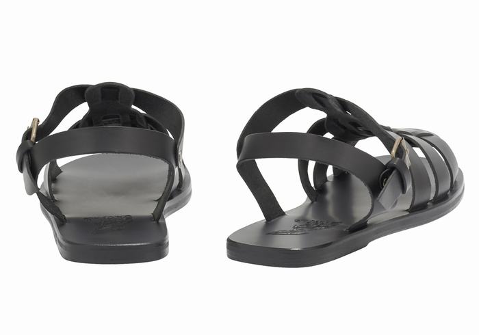 Men Ancient Greek Sandals Ektoras Leather Fisherman Sandals Black | JSJ405QE