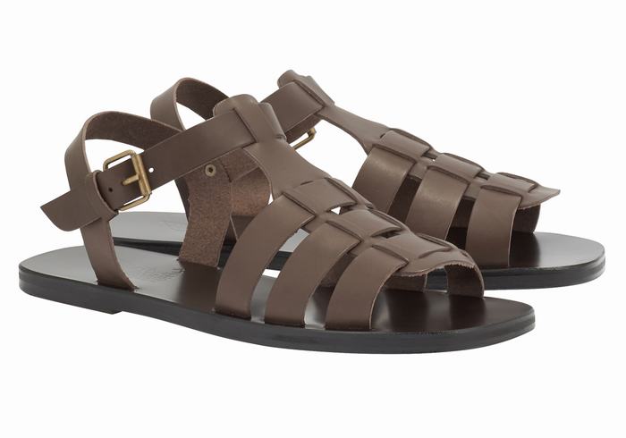 Men Ancient Greek Sandals Ektoras Leather Fisherman Sandals Chocolate | ROH7092HU