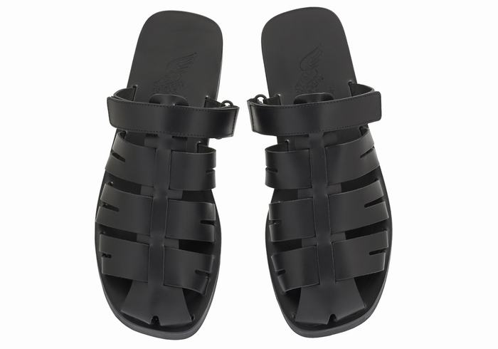 Men Ancient Greek Sandals Filoklis Leather Fisherman Sandals Black | FPB671KW