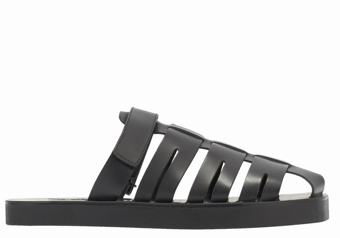 Men Ancient Greek Sandals Filoklis Leather Fisherman Sandals Black | FPB671KW