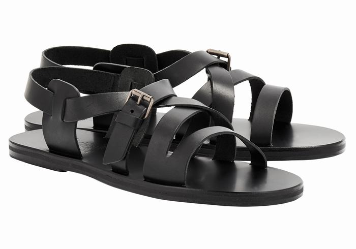 Men Ancient Greek Sandals Hercules Leather Casual Sandals Black | WXI4338SD