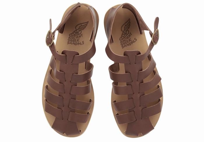 Men Ancient Greek Sandals Homer Leather Fisherman Sandals Coffee | KXU6538RK