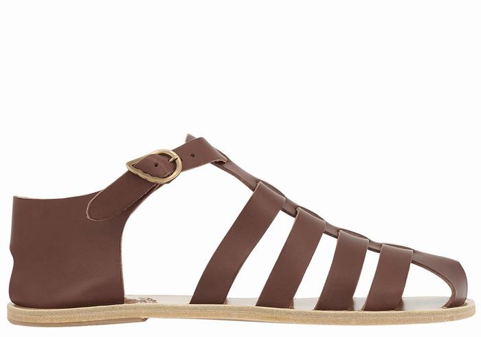 Men Ancient Greek Sandals Homer Leather Fisherman Sandals Coffee | KXU6538RK